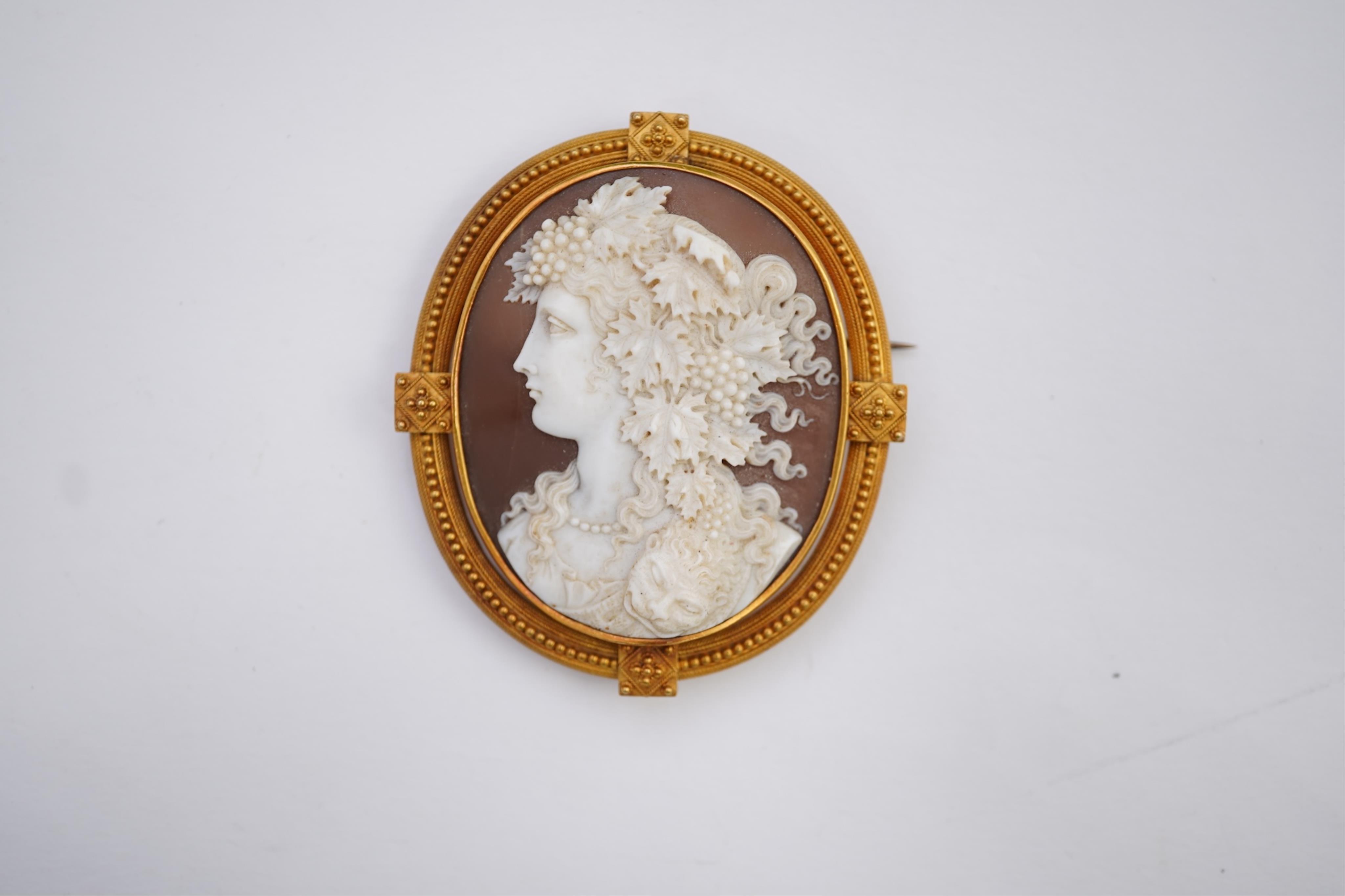 A carved shell cameo brooch, second half 19th century